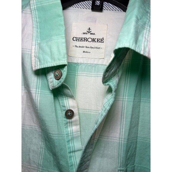 Cherokee Men’s Short Long Sleeve White Blue Plaid Shirt Medium - Picture 4 of 7